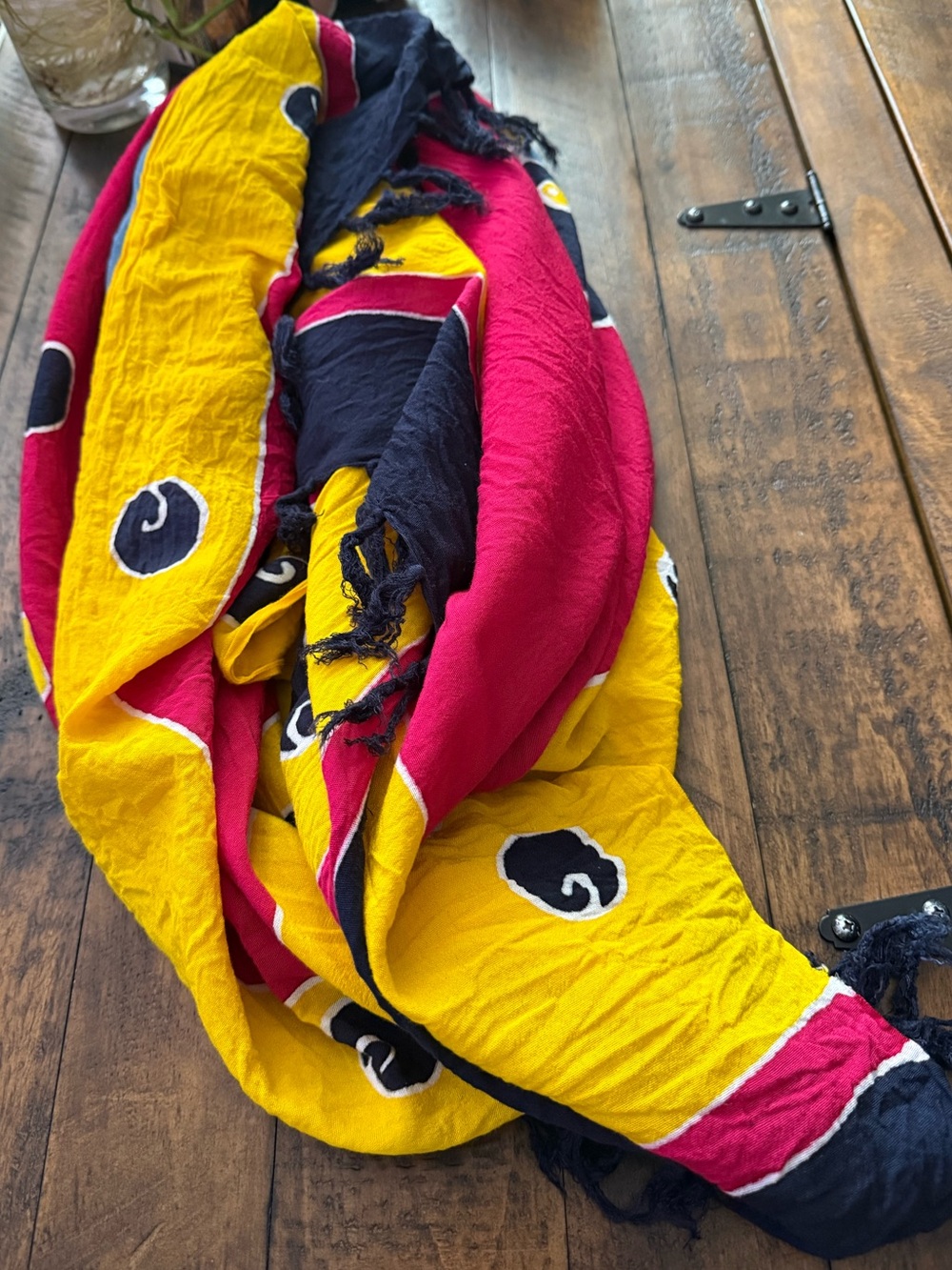 Vibrant Yellow, Pink & Navy Lightweight Patterned Scarf with Fish